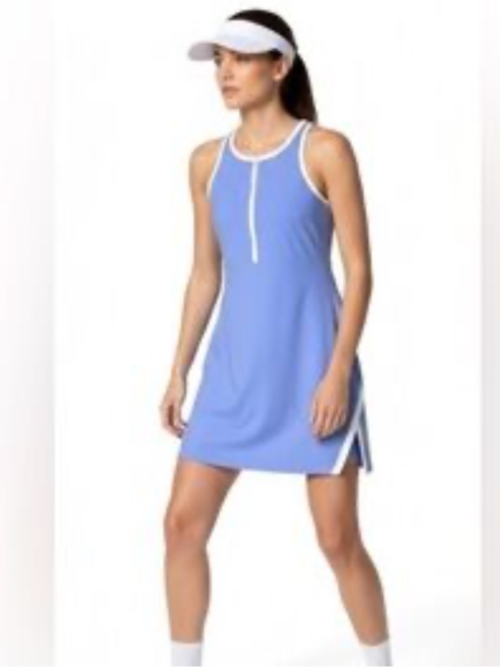 Sage Collective Blue White Trim Quarter Zip Front Dress L Pickleball Tennis Run